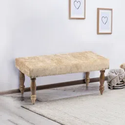 Ikiriya Bestone Solid Beige Wood 2 Seater Bench Sparkle Velvet Finish-image-43