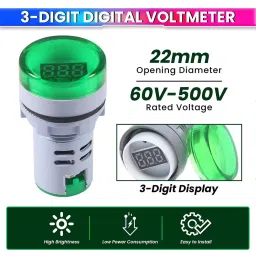 amiciSense 3-Digit Digital Voltmeter 60V-500V LED Display Green image 2