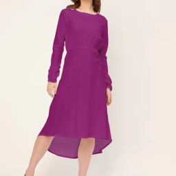 Moomaya Dark Purple Relaxed Fit High-low Dress-image-35