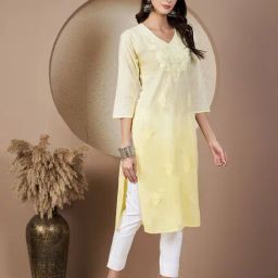 SHADES OF FAASHION Yellow Cotton Embroidered Kurta-image-64