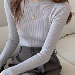 KPOP Women Round Neck Solid Top-image-99