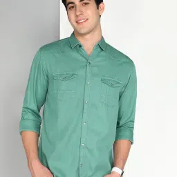 Kuons Avenue Sage Green Slim Fit Shirt-image-64