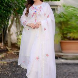 Ekta Textiles Women Ethnic Motifs Embroidered Regular Thread Work Kurta with Pyjamas & With Dupatta-picture-14
