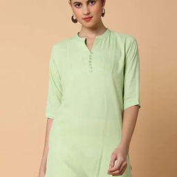 showoffff SHOWOFF Green Cotton Straight Short Kurti-picture-36