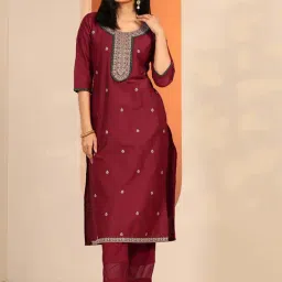 Libas Maroon Straight Fit Embroidered Kurta-picture-7