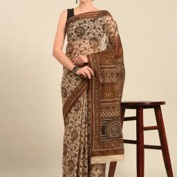 SHANVIKA Beige Pure Cotton Floral Print Saree Without Blouse Piece-picture-44