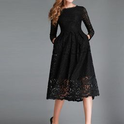 bebe Lace Fit & Flare Midi Dress-image-14