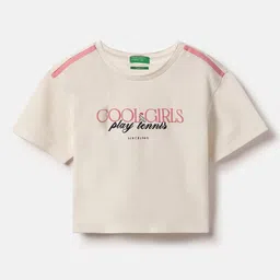 United Colors of Benetton Girls Typography Printed Round Neck Cotton T-shirt-picture-1