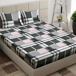 Aura White & Black Geometric Printed 300 TC Double King Bedsheet Set-2.5 m x 2.15 m-image-49