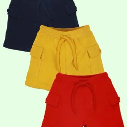 Kiddopanti Multi Boys Cotton Knee Length Basic Knit Cargo Shorts (Pack of 3)-picture-24