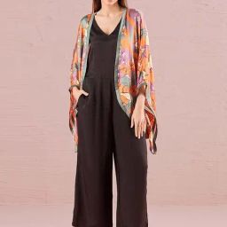navyasa by liva Black & Orange Printed Jumpsuit With Shrug-picture-31