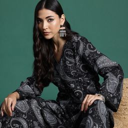 Sangria Paisley Printed Paneled Kurti with Palazzos-image-14
