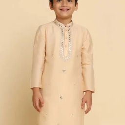 KISAH Kids Beige Cotton Embroidered Full Sleeves Kurta-image-44