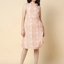 Allen Solly Peach Printed A-Line Dress-image-19