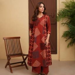Love Chic Maroon Ajrakh Printed A-Line Kurta With Palazzo-image-58