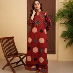 Love Chic Maroon Ajrakh Printed Straight Kurta With Palazzo-image-14