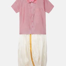Thangamagan Boys Light Pink Solid Panjagajam & Shirt Set-42