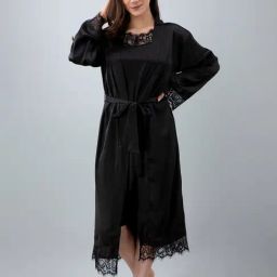 Pretty Loving Thing Black Satin Solid Nighty With Robe-image-77