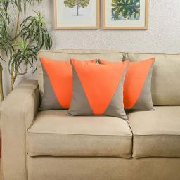 House This The Acute Triangles Orange & Grey Cotton Cushion Cover (Set of 3)-19
