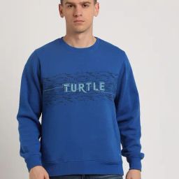 Turtle Blue Relaxed Fit Logo Printed Sweatshirt-image-21