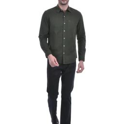 NUMERO UNO Olive Cotton Linen Regular Fit Solid Full Sleeve Shirt-image-24