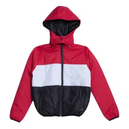 Blue Giraffe Kids Red & Black Color Block Pattern Padded Jacket image 1