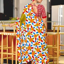 KALINI Floral Print Border Block Print Saree image 4