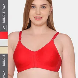 Souminie Pack Of 3 Seamless Non-Wired Full Coverage Cotton All Day Comfort Bra-image-12