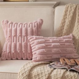 MONKDECOR Pink Set of 2 Geometric Velvet Square Cushion Covers-image-51