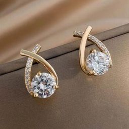 PolluxCraft Korean Gold-Plated Artificial Stones Studded Teardrop Shaped Studs-picture-33