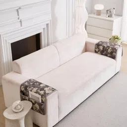 HomeCloud Grey & Beige 2 Pieces Printed Cotton Sofa Covers-18