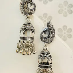 VAMA Silver-Plated Contemporary Oxidised Jhumkas-picture-17