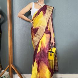 KAYOMMI Tie and Dye Zari Organza Kanjeevaram Saree-image-99