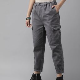 Roadster Women Charcoal Grey Regular Fit Solid Cargos-picture-43