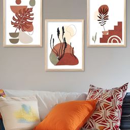Kotart Brown & White 3 Pieces Wooden Floral and Botanical Wall Paintings-picture-5