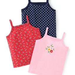 Babyhug 100% Cotton Singlet Floral Print Pack of 3 - Red-picture-38