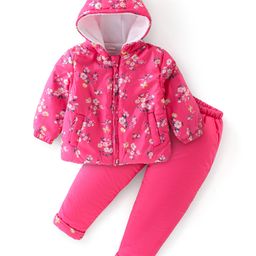 Babyhug Full Sleeves Winter Wear Suit Set Floral Print - Pink-image-46