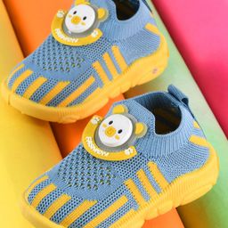 KATS Mesh Design Striped Monkey Applique Booties - Aqua Blue-22