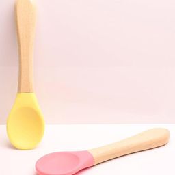 THE LITTLE LOOKERS Silicone Spoon with Bamboo Handle, BPA Free Feeding Spoons for Baby/Kids/Toddlers - Pink & Yellow (Pack of 2)-image-73