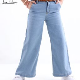 Arias Cotton Woven Full Length Flared Fit Jeans with with Stretch & Leather Braided Belt Solid Colour -Mid Wash-image-17