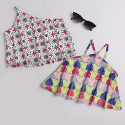 Taffykids Pack Of 2 Knitted Sleeveless Hearts & Floral Printed Tops - Multi Colour-picture-30