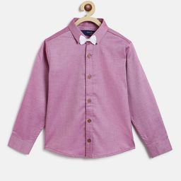 Tales & Stories Lycra Full Sleeves Solid Shirt With Bow - Pink-image-24