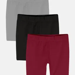 Kiddopanti Pack Of 3 Cycling Solid Shorts - Lightt Grey Black & Maroon-picture-11