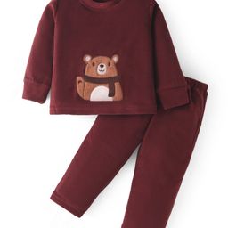 Kanvin Fleece Woven Full Sleeves Winter Wear Set With Bear Patch - Maroon-image-39