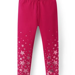 Babyhug Cotton Lycra Knit Legging With Star Print - Red-image-40