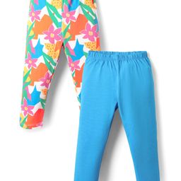 Babyhug Cotton Knit Full Length Leggings With Floral Print Pack Of 2 - Blue & White-image-90