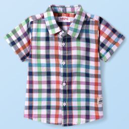 Babyhug Cotton Woven Half SleevesChecks Shirt - Navy Blue & White-image-44