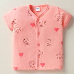 Tango Single Jersey Knit Front Open Half Sleeves Jhablas With Bear Print - Peach-picture-8