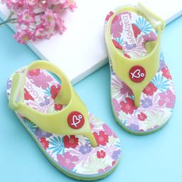 Babyoye Flip Flops With Velcro Closure Floral Print - Yellow-image-43