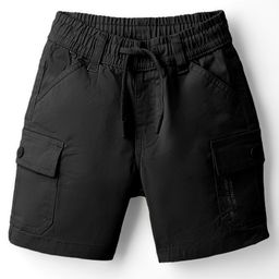 Ruff Cotton Woven Above Knee Length Solid Coloured Bermuda Short With Side Pockets - Black-image-28
